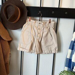 Love Tree Beige Paperbag Button-Front Women's Shorts